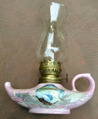 Vintage Pink Dragonware Niagara Falls Souvenir Aladdins Oil Lamp
