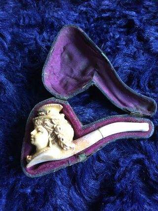 Antique Clay Pipe With Pipe Case.  Lady Figurine.