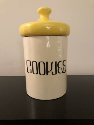 Vtg Mid Century Ceramic Holiday Designs Canister.  Cookie Jar Yellow.