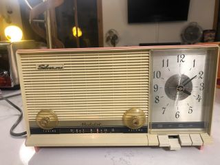 Vintage Pink Silvertone Clock Radio Antique Retro Light Up Kitsch