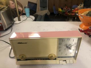 Vintage Pink Silvertone Clock Radio Antique Retro Light Up Kitsch 3