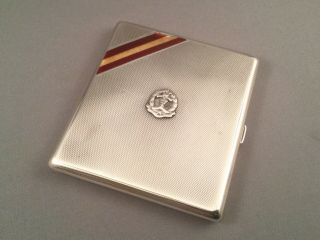 Solid Silver & Enamel Cigarette Case,  Birm 1933,  Middlesex Reg Military Interest