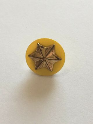 Small Girl Scout Brass Star Lapel Pin Yellow Plastic Disc Background ^