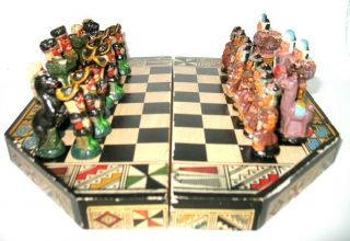 Vintage Porcelain Inca Warrior Spanish Conquistadors Mini Handmade Chess Set 3