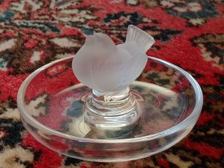 Vintage Lalique Crystal Frosted Bird Art Glass Ring Bowl Dish Tray Signed France
