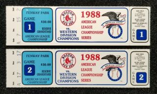 (2) 1988 Alcs Games 1 & 2 Tickets Fenway Park Red Sox Vs Oakland A 