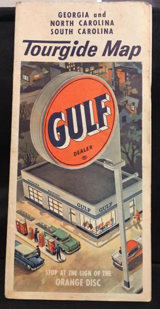 Vintage Gulf Dealer Tourguide Road Map Georgia North Carolina South Carolina