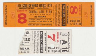 1976 College World Series Ticket & Stub Sessions 7 & 8 Arizona Won