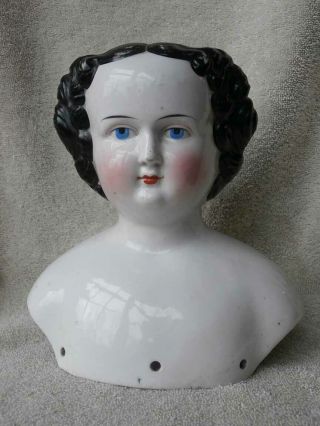 Large Antique China Doll Head 7 1/2 " Flat Top Mid - 1800 