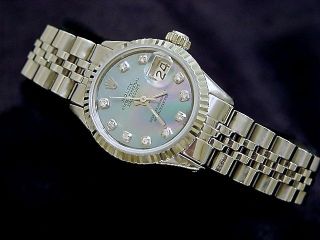 Rolex Datejust Ladies Stainless Steel Watch 18k White Gold Mop Diamond 6917