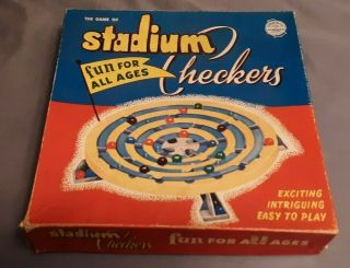Vintage Stadium Checkers Board Game 1952 No 300 Schaper Mfg Company Complete
