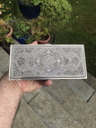 Antique 19th C Islamic Arabic Solid Silver Cigarette Case Cigar Box By Lahigi