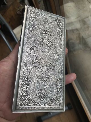 Antique 19th C Islamic Arabic Solid Silver Cigarette Case Cigar Box By Lahigi 2