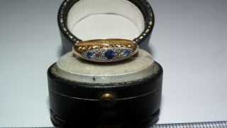 C1910 Antique Solid 18ct Gold,  Natural Diamond & Sapphire Stone Ring