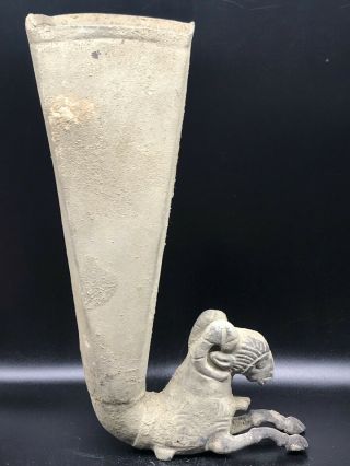 Ancient Persian Near Eastern Bronze Rhyton Vessel With Beast Head Rare