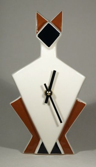 Art Deco Inspired Echo Of Deco Ceramic Cat Mantel Clock