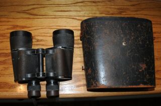 Vintage Carl Zeiss Jena Binoculars 7x50 With Leather Case Germany Antique Vint.