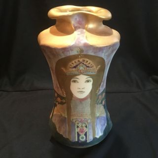 Large Antique Rstk Teplitz Amphora Art Nouveau Lady Portrait Vase