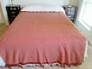 Vintage 100 Wool Blanket Wine Color With Satin Binding 60 X 82 "