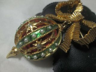Vintage Mylu Christmas Pin Large Ornament Seed Pearls Enamel