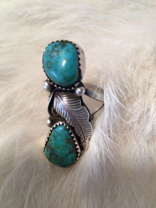 Vintage Richard Begay Navajo Sterling Silver Double Turquoise Ring