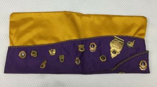 Vtg Lions Club Hat Villa Grove Illinois With 12 Pins 1 10k Gold Some Gold Filled