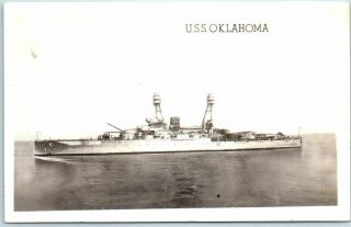 Vintage 1944 U.  S.  S.  Oklahoma Real Photo Rppc Postcard U.  S.  Navy Battleship Wwii