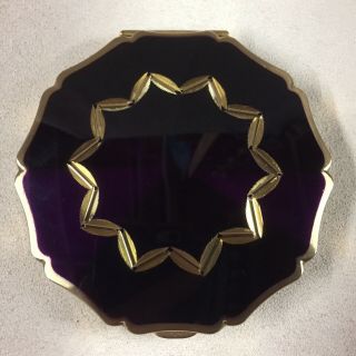 Vintage Stratton Purple Enamel Diamond Cut Design Compact