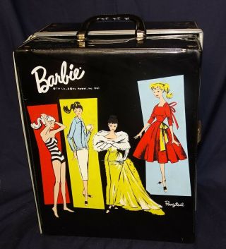Vintage 1961 Barbie Ponytail Double Wide Trunk Doll Case Black Metal Latch Edge