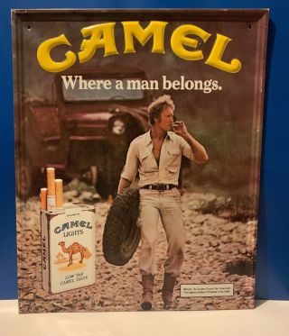 Vintage Camel Lights Cigarettes 1982 Where A Man Belongs Metal Advertising Sign