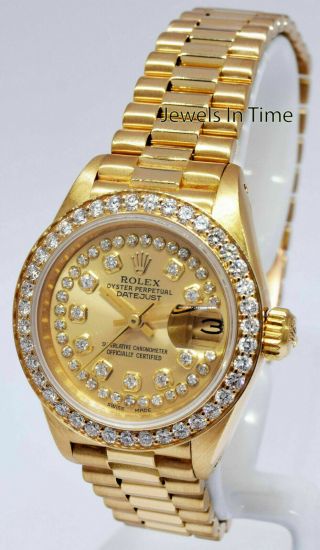 Rolex Datejust President 18k Yellow Gold & Diamond Dial/Bezel Ladies Watch 69178 2