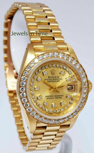 Rolex Datejust President 18k Yellow Gold & Diamond Dial/Bezel Ladies Watch 69178 3