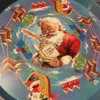 Vtg Metal Tray Santa Claus Christmas Eve Sleigh Reindeer Ride Made England