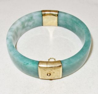 Vintage ? Big Chinese 14k Yellow Gold Green Jadeite Jade Bangle Bracelet (87g)