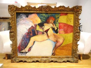 Large French Post Impressionist Erotic Lady Portrait Oil Painting Gerard Dureux