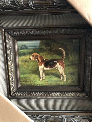 - 21”x 19” Framed Oil Painting Of Dog Antique Style