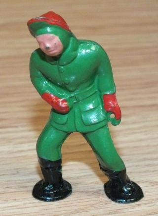 Vintage Barclay 2 1/2 " Metal Green & Red Winter Themed Collectible Figurine
