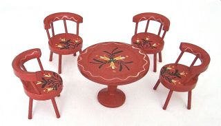Vintage Miniature Dollhouse Red Dining Room Furniture Set Japan