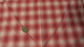 Vintage Cotton Fabric Shades Of Red,  Pink,  White Plaid Shirting,  Weave 1 - 1/2 Yd/35 "