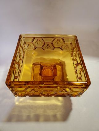 Vintage Amber Fenton Glass HONEY DISH With HONEYCOMB & BUMBLE BEES 4.  5” RARE 2
