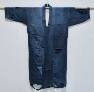 Japanese Cotton Antique Boro Kimono / Vintage Fine Indigo Blue / 199