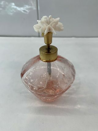 Vintage Iw Rice Pink Crackle Glass Perfume Bottle Pump Spray Flower