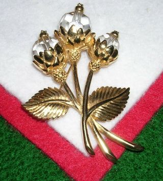 060n Vintage Signed Swarovski Swan Logo Crystal Gold Plated Flower Pin Brooch