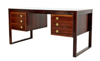 Mid Century Modern Rosewood Brass Desk Dyrlund Denmark 1960s Gunni Omann Attr.