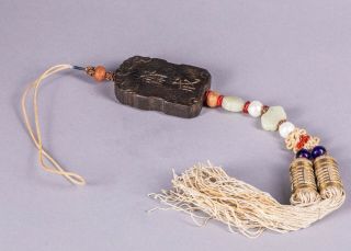 19th Manchu Style Chinese Antique Agarwood & Jade Pendant