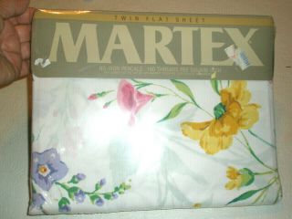 Vintage Martex Twin Flat Sheet Percale Summer Flowers180 Threads