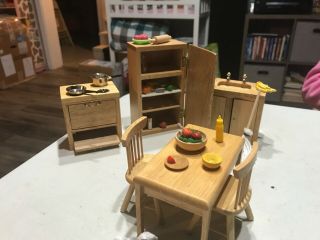 Wooden Miniature Doll House Furniture Kitchen Set And Accessories