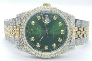 Rolex 18k /ss Datejust 36mm Custom Diamond Fully Iced - Out 9ct Mens Watch