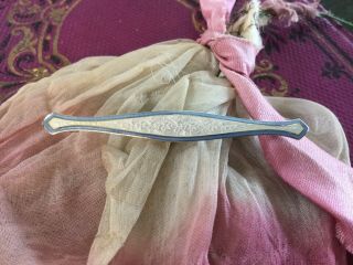 Antique Vintage Sterling Silver Bar Pin/brooch W White & Blue Guilloche Enamel