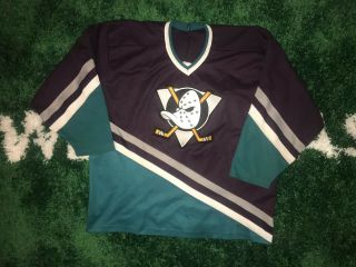 Rare Vintage 90s Ccm Nhl Anaheim Mighty Ducks Hockey Jersey Men’s M Disney Era